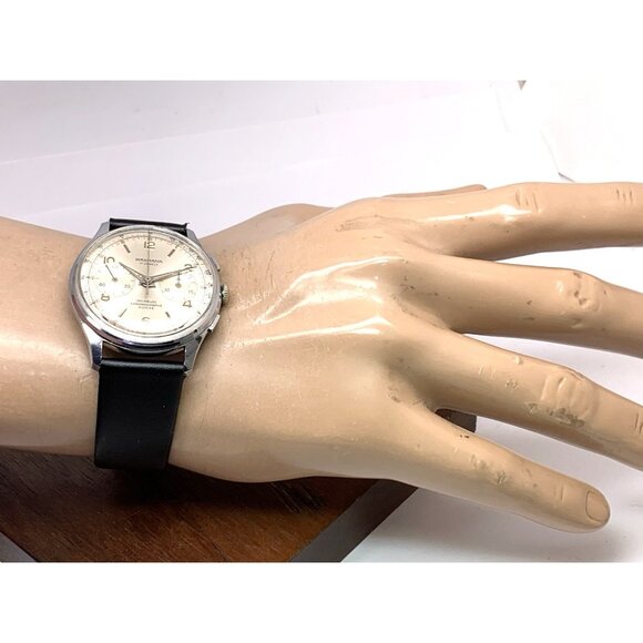 Wakmann Men's Watch Vintage Swiss Manual Wind Chronograph Silver Dial 38mm - Picture 4 of 13